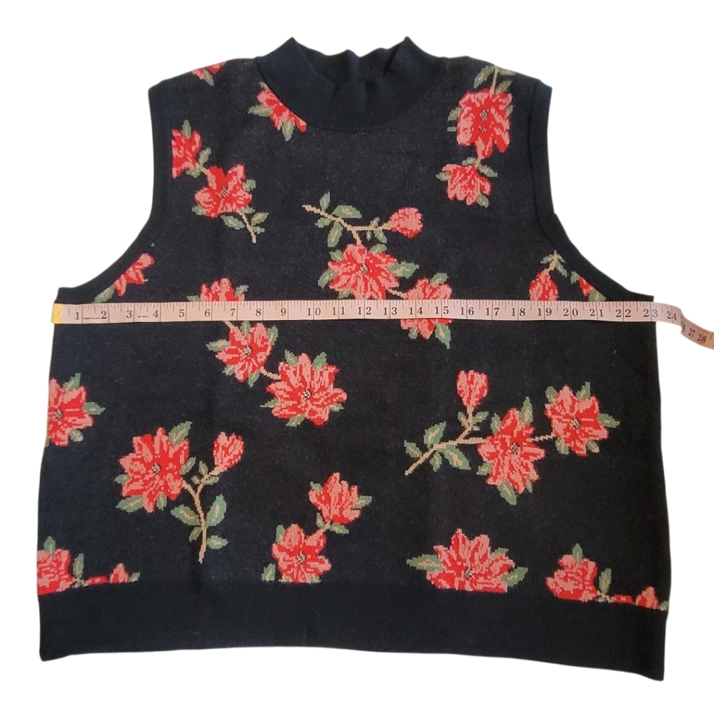 NEW Draper James RSVP Floral Jacquard Holiday Sweater Vest Black Red XXL - Picture 13 of 16